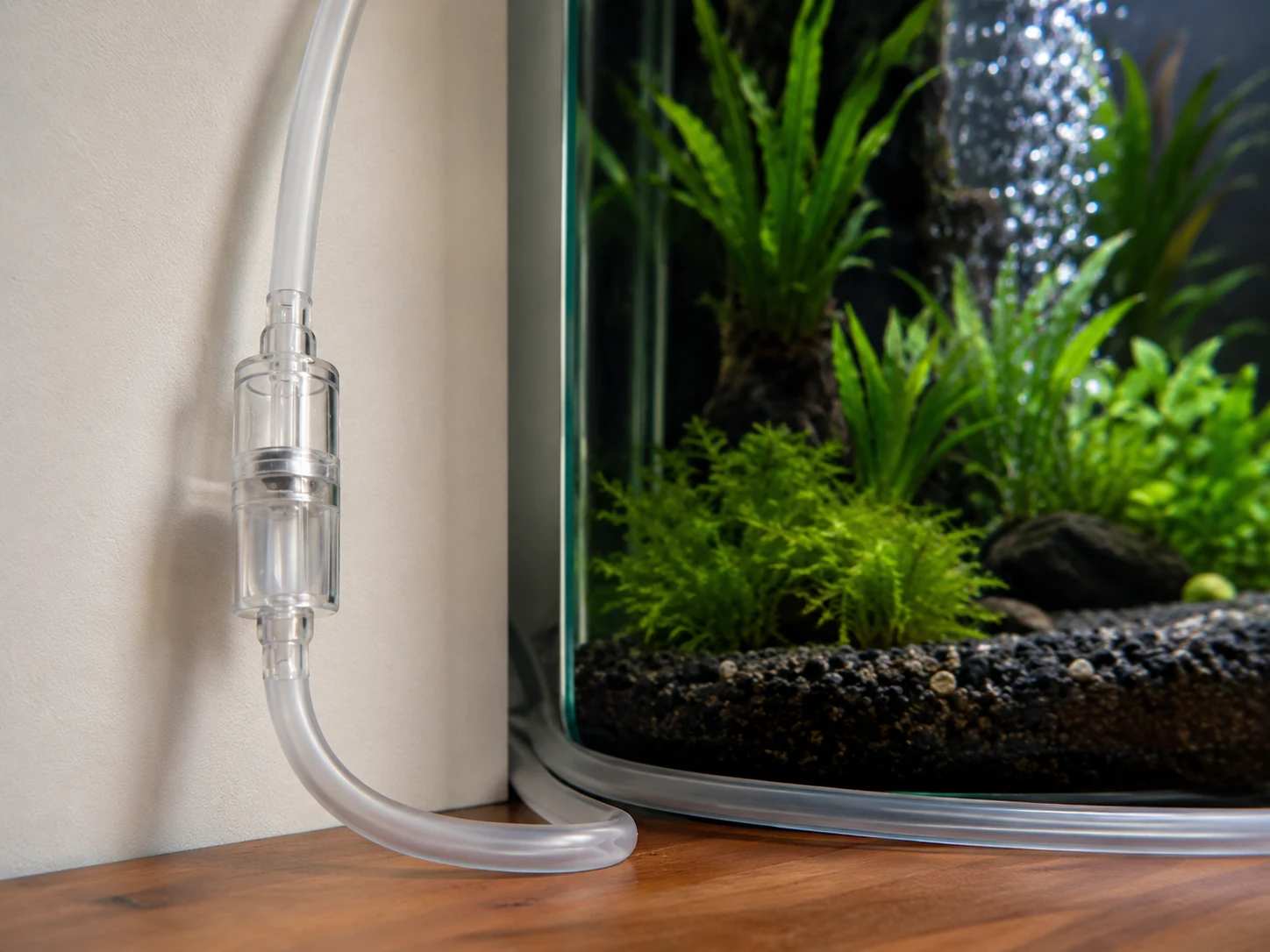 Aquarium airline tubing with check valve installed correctly