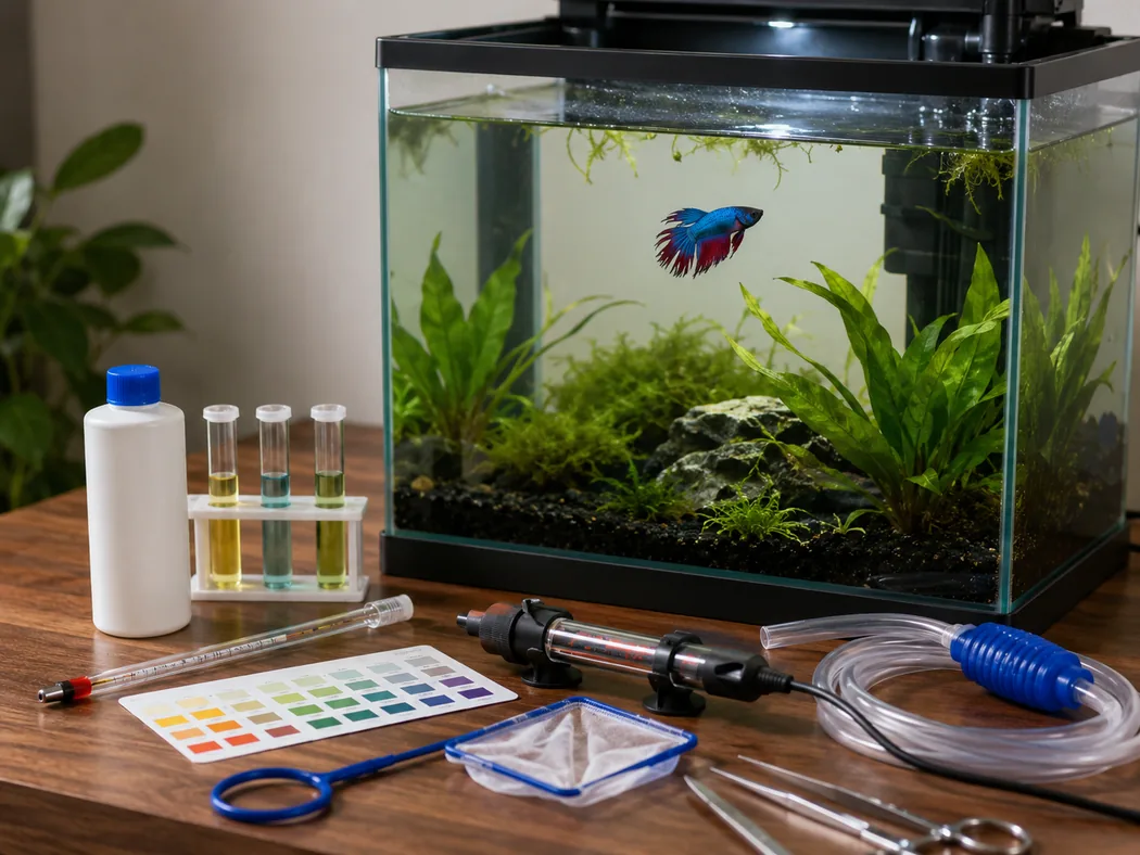 Betta bottom sitting first check kit with test kit thermometer heater and siphon