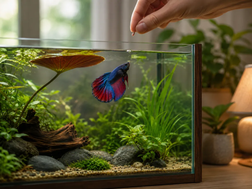 Feeding a betta fish a very small controlled portion