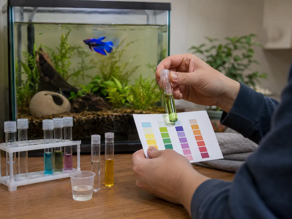 A betta with buoyancy trouble may rest close to the surface, but the cause still needs to be identified.