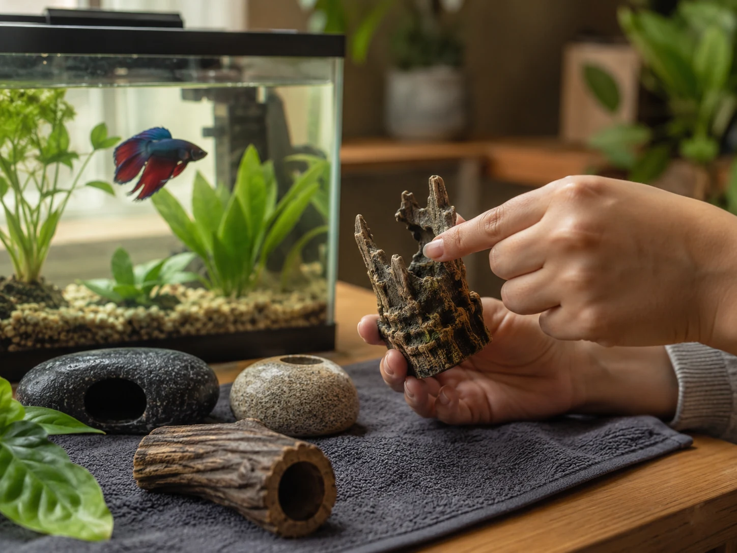 Sharp decor and rough ornaments can start the damage that later turns into fin rot.