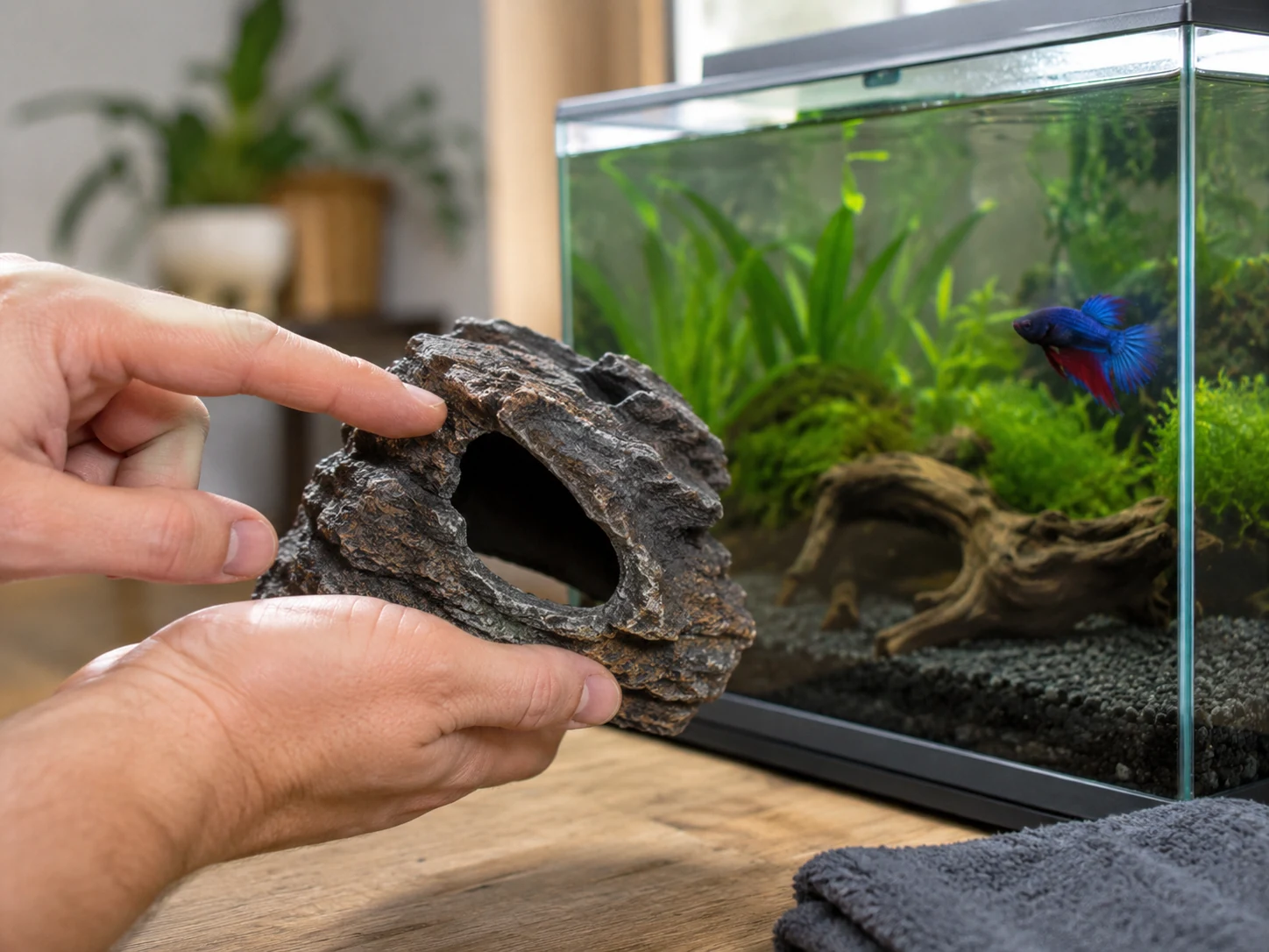 Rough hides and tight openings can scrape a betta’s eye and start a one-eye popeye case.