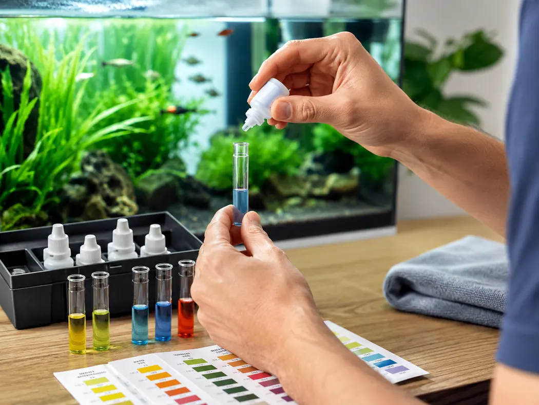 Aquarium water testing and maintenance process