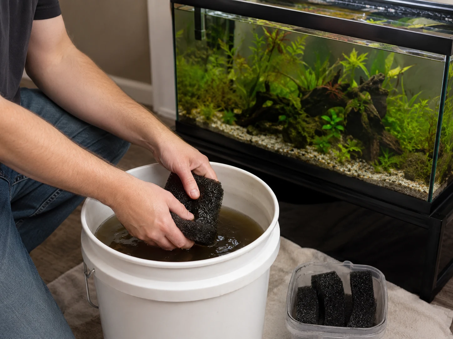 Filter Media Rinse Old Tank Water