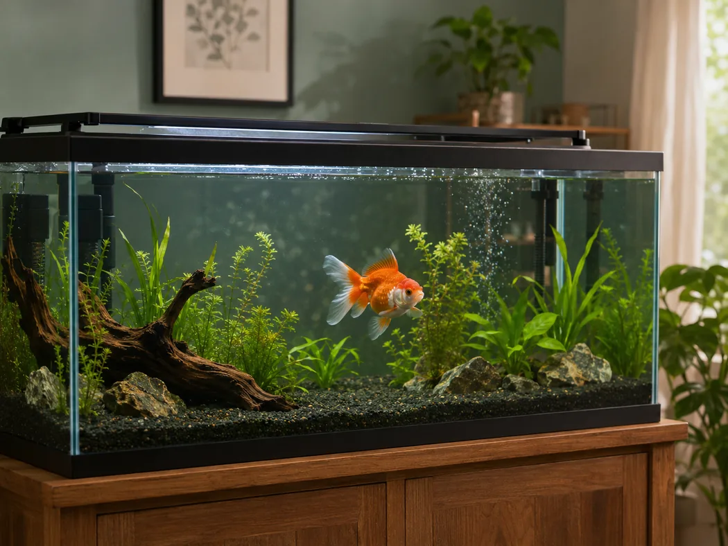 Goldfish swimming in a larger properly filtered aquarium instead of a small bowl