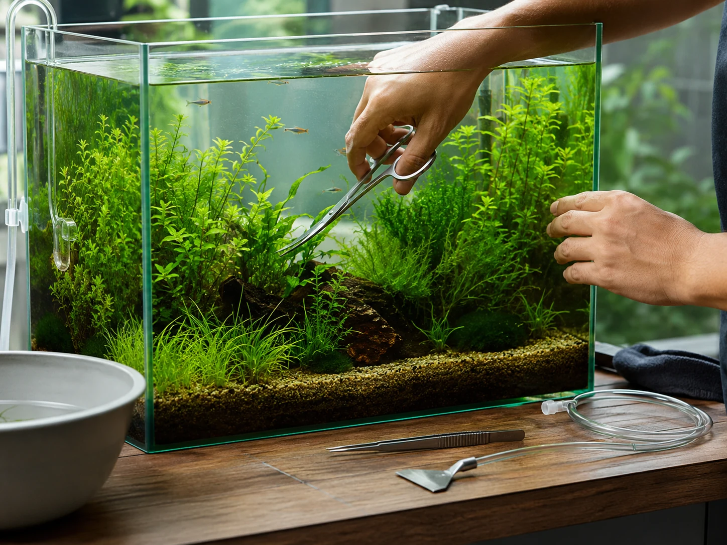 Aquarium plant trimming and maintenance in a low-tech freshwater tank