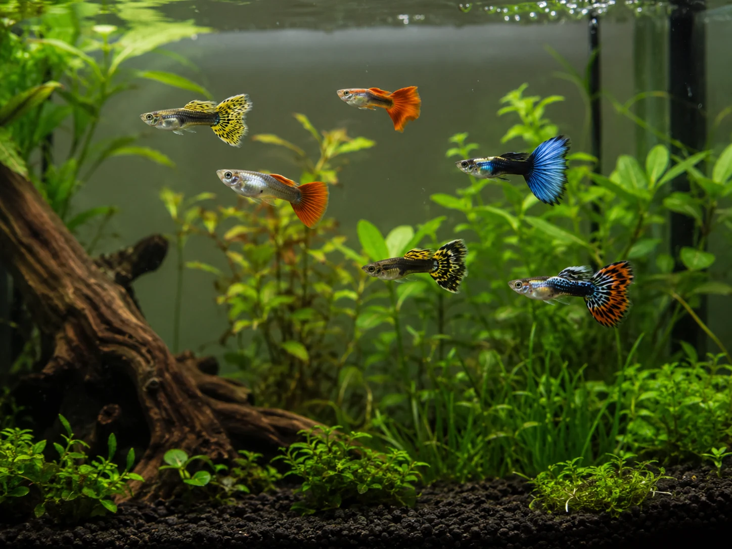 Male Guppy Group Planted Tank