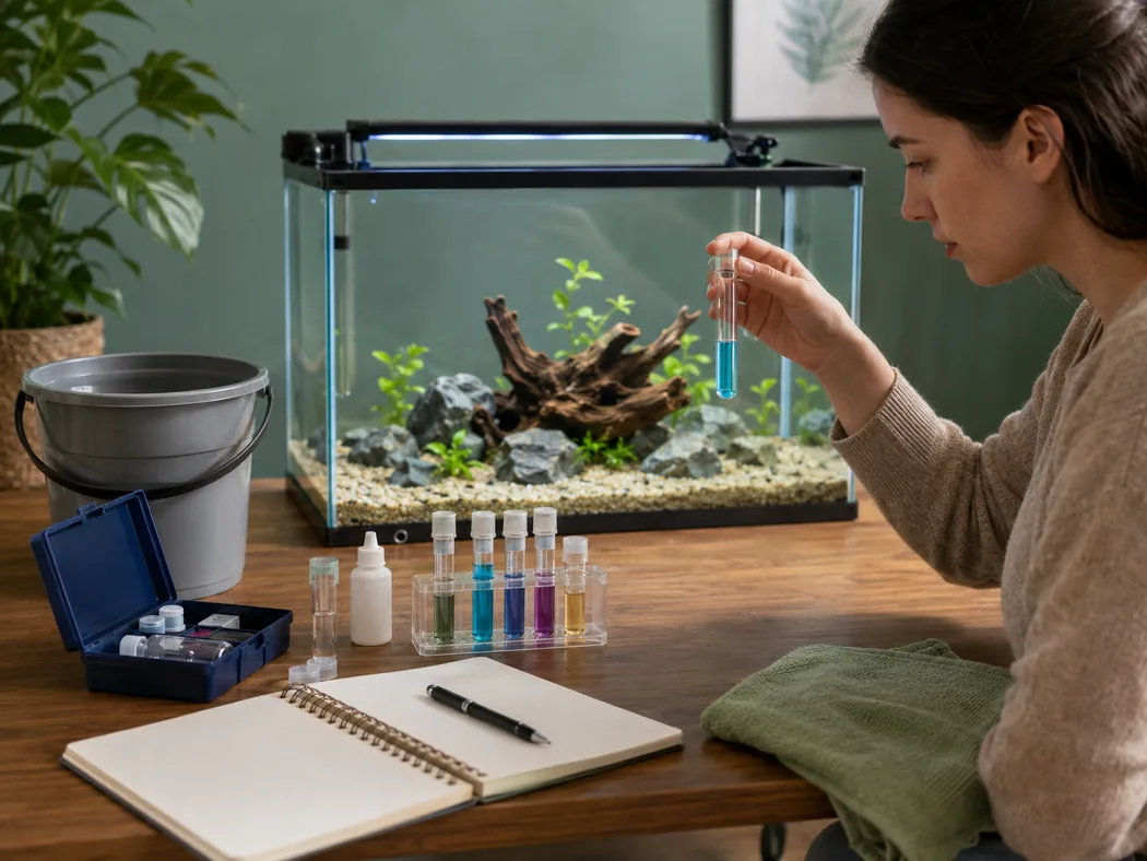 A fishkeeper testing aquarium water before adding fish